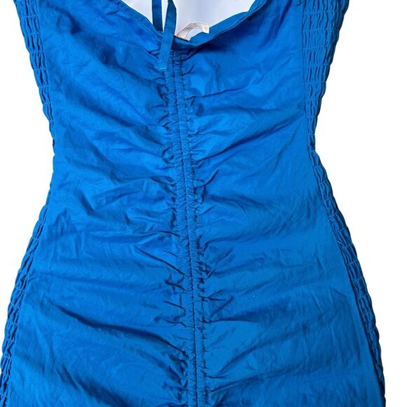 Free People L Bali Babe Royal Blue Bodycon Gather Cotton Halter Y2K Dress - Picture 7 of 10